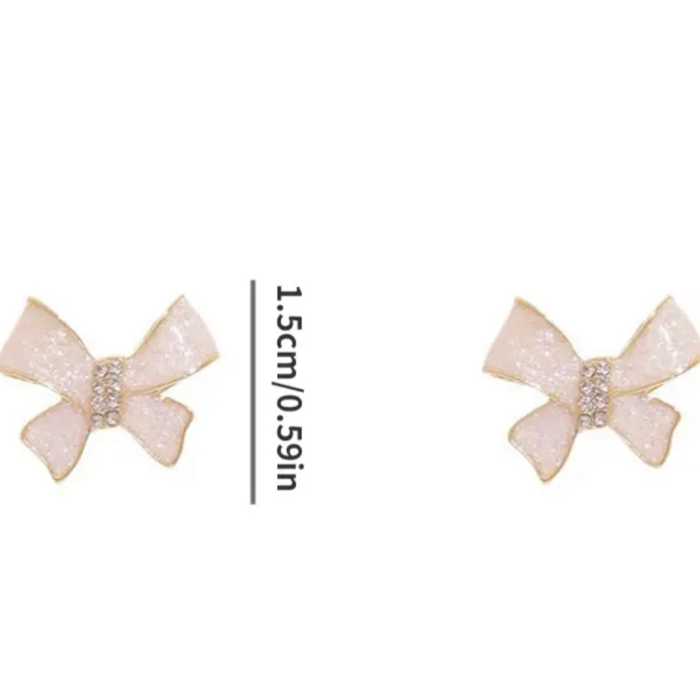 Cream Colored Gold Bow Earrings - Picture 6 of 8